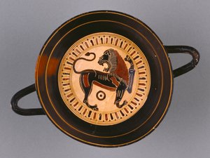 Laconian Black-figura Kylix Hunt festőnek tulajdonították, Kr.e. 540 körül (terrakotta) alkotó: Greek