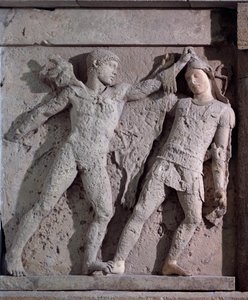 Magna graecia: metóp Héraklészszel és amazonnal, kődombormű, Kr.e. V. század alkotó: Greek