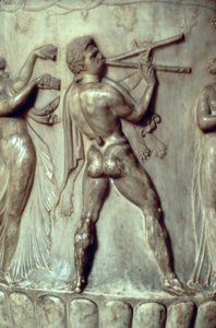 A Borghese-kráter vagy váza, a dombormű részlete kettős furulyán játszó férfit ábrázol, Neo-Attic, Kr.e. 40-30 márvány