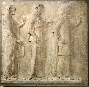 A három grácia, dombormű a Theorák átjárójából, Thaszoszból, Kr.e. 470 körül (márvány) alkotó: Greek