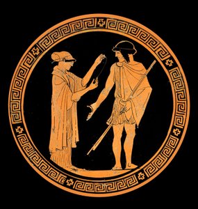 Galáns beszélgetés, kerámia díszítése vörös figurákkal. Kr.e. 5. század (kerámia) alkotó: Greek School
