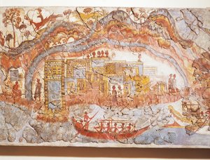 Görög civilizáció, hajómenetet ábrázoló freskó, Akrotiri, Thera Island, Santorini, Görögország alkotó: Greek School