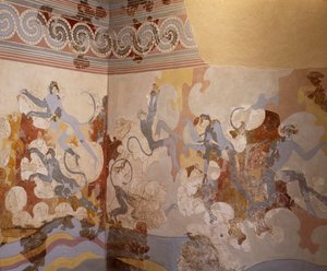 A kék majmok, a B Complex freskója, Akrotiri 6. szobája, Thera (ma Santorini) (Görögország). Minószi civilizáció