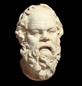 Szókratész (Kr. e. 470-399) görög filozófus márvány mellszobra Lysippe (Kr. e. 330 körül) eredetije után, amely Athénész Pompeionját díszíti. V 0,33 m. Párizs, Louvre Múzeum