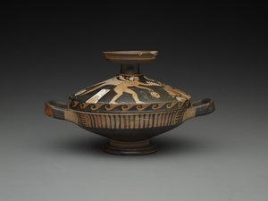 Apulian Lekanis: Egy nő feje és szárnyas dzsinn (terrakotta) alkotó: Greek School