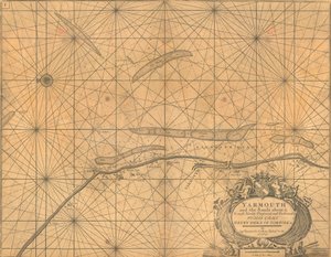 Yarmouth és a körülötte lévő homokvidék térképe, 1700 körül (színes metszet)