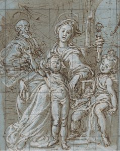 Szent Család a csecsemő Keresztelő Szent Jánossal recto, nagyméretű kivágott vázlatok..., 1590-92.