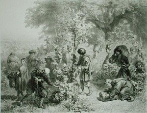 Szőlőszüret a Georgia állambeli Kakhetie-ben, 30. tábla egy Kaukázusról szóló könyvből, Eugene Le Roux (1807-63) metszetét Alfred Leon Lemercier adta ki, Párizs