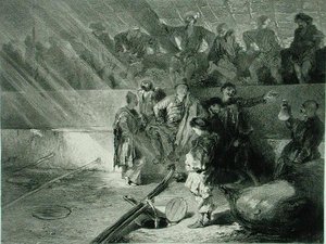 Borászat Kahetie-ben, Grúziában, 31. tábla egy Kaukázusról szóló könyvből, Adolphe Mouilleron (1820-81) metszete, kiadó: Alfred Leon Lemercier, Párizs.