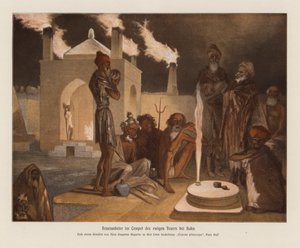 Hívők a bakui ateshgah-nál (színes litográfia)