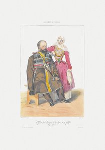 Terek kozák a lányával Forrás: Jelenetek, fizetések, meurs et costumes du Caucase, 1840