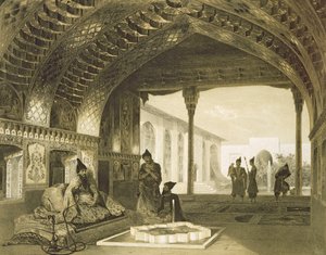 Tükörcsarnok a jereváni Sardar palotában, Örményországban, egy Kaukázusról szóló könyv 17. táblája, Charles Claude Bachelier és Celestin Francois Nanteuil (1813-73) kocsma metszete. írta Alfred