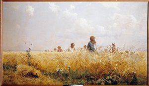 Szüretet kaszáló orosz parasztok. Grigori Miassoiedow (1835-1911) festménye 19. századi Peterhof, a kastély könyvtára alkotó: Grigoriy Myasoyedov