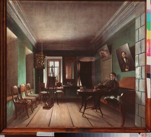 A Bykov-ház belseje – Grigorij Vasziljevics Jurov festménye (?-1896 után), olaj, vászon, 1850 körül, orosz művészet alkotó: Grigory Vasilievich Yurov
