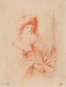 Vázlat a turbános szakállas férfiról (piros kréta papíron) alkotó: Guercino