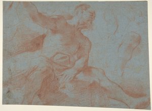 Ülő öregember felemelt jobb karral (Tithonus) (recto) alkotó: Guercino