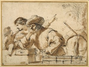 The Rest on the Flight (toll és tinta mosással papíron) alkotó: Guercino