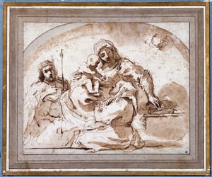 A Szűznek gyermeke van Szent Lajossal és Szent Ferenccel alkotó: Guercino