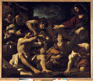 Lázár feltámadása. Giovanni Francesco Barbieri Guerchin festménye az Il Guercinóban (1591-1666). 1619 V. 2,01x2,33 m alkotó: Guercino