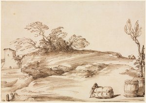 Táj egy bálára támaszkodó férfival alkotó: Guercino