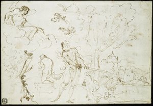 Izsák feláldozása (recto); Jákob álma (verso) alkotó: Guercino