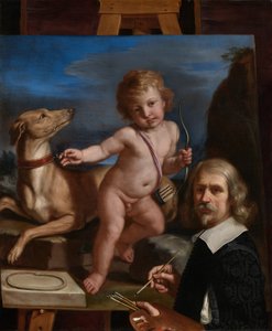 Önarckép az „Amor Fedele” című festmény előtt alkotó: Guercino