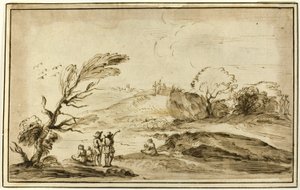 Két figuracsoport egy tájban alkotó: Guercino