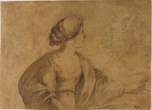 Nő a profilban, bal kézzel mutatva alkotó: Guercino
