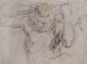 Egy szatír emelő drapéria és egy kiegészítő tanulmány a bal kezéről alkotó: Guido Reni