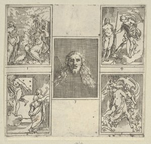 Öt számozott jelenet, mindegyik az Accademia Degli Incamminati egyik festőjéről, az IL FUME...-ból, 1603. alkotó: Guido Reni