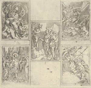 Öt számozott jelenet, mindegyik az Accademia Degli Incamminati egyik festőjéről, az IL FUME...-ból, 1603. alkotó: Guido Reni