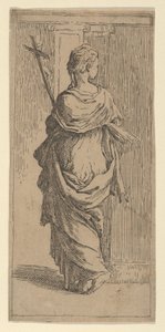 Feszületet hordozó, pilaszter felé lépkedő lány hátulról nézve kb. 1590-1600. alkotó: Guido Reni