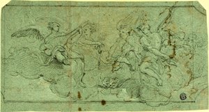 Zenész angyalok a felhőkben (recto); Ülő pap (fordítva) alkotó: Guido Reni