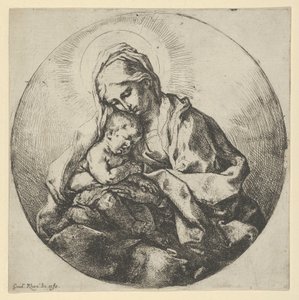 A csecsemő Krisztust tartó Szűzanya jobb kezének ujjait rejtve tartja, egy ..., kb. 1600-1640. alkotó: Guido Reni