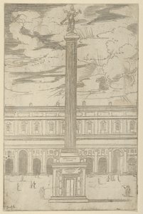 Diadaloszlop a Hírnév női alakjával, tetején trombitát tartva, ideiglenes dísz..., 1598. alkotó: Guido Reni