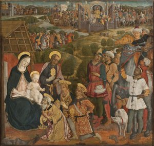 The Adoration of the Magi – The Adoration of the Magi, szerző: Cozzarelli, Guidoccio di Giovanni (1450-1517). Tempera és olaj, vászon. Méretei: 168x176 cm. Stockholmi Nemzeti Múzeum alkotó: Guidoccio di Giovanno Cozzarelli