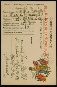 Jean Mollet autográf képeslap, 1915. szeptember 16-án alkotó: Guillaume Apollinaire