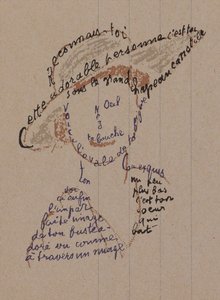 "Reconnais-toi" calligramm Coco Chanel számára, 1918 körül. alkotó: Guillaume Apollinaire