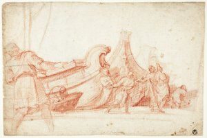 Kikötői jelenet (recto); Két vázlat férfi alakokról (verso)