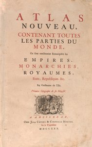 Világot hordozó atlasz egy földrajzi térképboltban (rézkarc alkotó: Guillaume Delisle