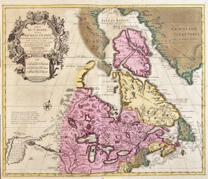Kanada és Grönland térképe (rézkarc alkotó: Guillaume Delisle
