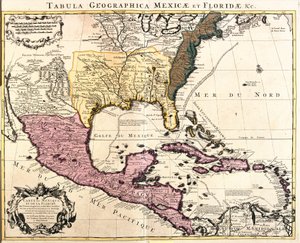 Mexikó és Florida (USA) térképe a Karib-szigetekkel (Kuba, Haiti, Jamaica, Antillák) (rézkarc
