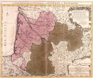 Guyenne és Gascogne kormányának térképe (Franciaország) (rézkarc alkotó: Guillaume Delisle