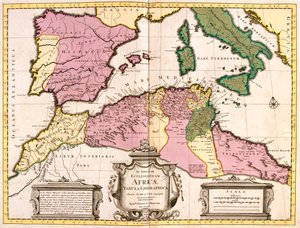 Marokkó, Észak-Algéria, Tunézia, Líbia északnyugati része, Spanyolország, Portugália, Olaszország (kivéve észak). alkotó: Guillaume Delisle