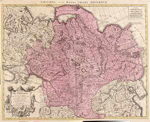 Oroszország, Kazahsztán, Üzbegisztán, Kirgizisztán, Tádzsikisztán, Kína nagy része (kivéve délkelet), Mongólia. alkotó: Guillaume Delisle