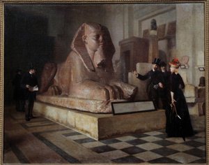 A Louvre látogatóinak egyiptomi terme a Nagy Szfinx előtt. Guillaume Larrue (1851-1935) festménye alkotó: Guillaume Larrue