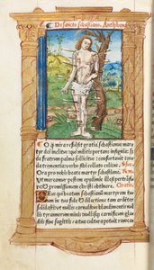 Nyomtatott Órakönyv (római használatban): fol. 102v, Szent Sebestyén alkotó: Guillaume Le Rouge