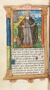 Nyomtatott órakönyv (római használat): fol. 104v, Szent Antal apát alkotó: Guillaume Le Rouge