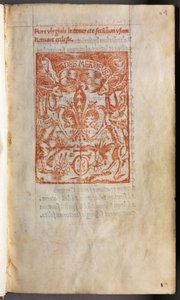 Nyomtatott Órakönyv (római használat): fol. 1r, nyomdai jel alkotó: Guillaume Le Rouge