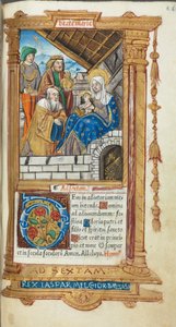 Nyomtatott Órakönyv (római használat): fol. 38r, A bölcsek imádása. alkotó: Guillaume Le Rouge